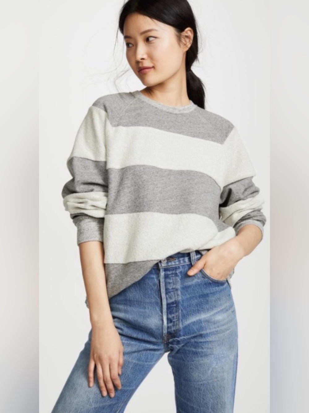 The Great Women’s Reverse Stripe Slouch Sweatshirt Black and Cream Size 1